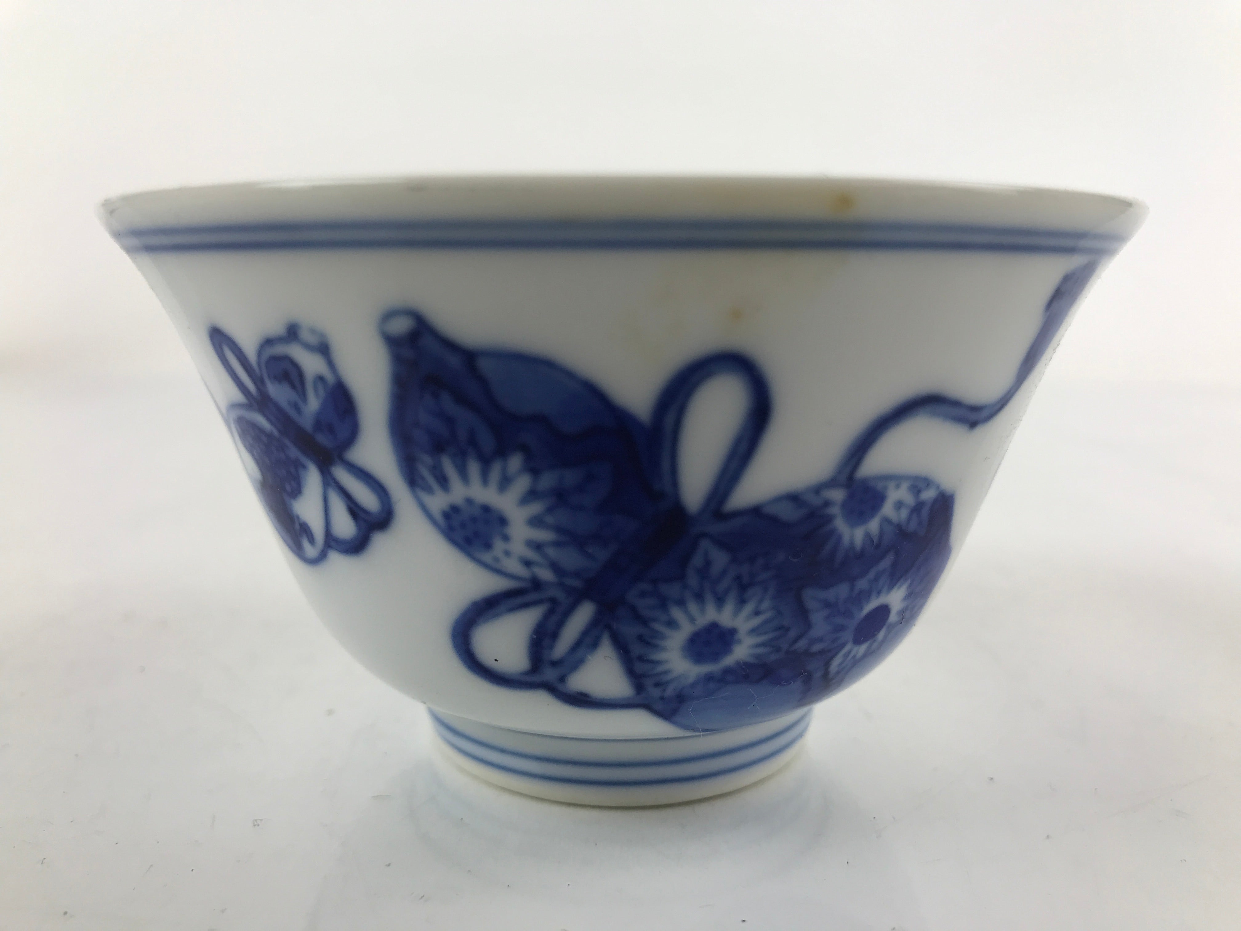 Japanese Porcelain Sometsuke Teacup Vtg Hyotan Gourd White Blue Yunomi TC435