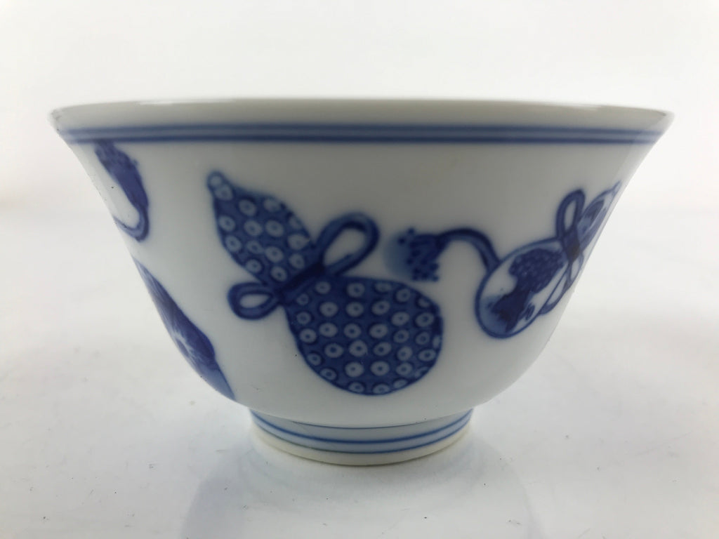 Japanese Porcelain Sometsuke Teacup Vtg Hyotan Gourd White Blue Yunomi TC435