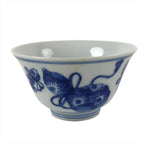 Japanese Porcelain Sometsuke Teacup Vtg Hyotan Gourd White Blue Yunomi TC435