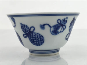 Japanese Porcelain Sometsuke Teacup Vtg Hyotan Gourd White Blue Yunomi TC436