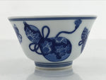 Japanese Porcelain Sometsuke Teacup Vtg Hyotan Gourd White Blue Yunomi TC436