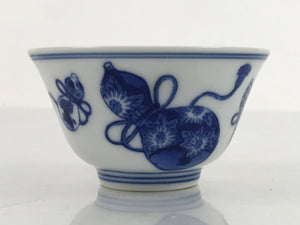 Japanese Porcelain Sometsuke Teacup Vtg Hyotan Gourd White Blue Yunomi TC437