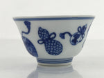 Japanese Porcelain Sometsuke Teacup Vtg Hyotan Gourd White Blue Yunomi TC437