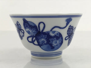 Japanese Porcelain Sometsuke Teacup Vtg Hyotan Gourd White Blue Yunomi TC439