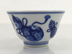 Japanese Porcelain Sometsuke Teacup Vtg Hyotan Gourd White Blue Yunomi TC439