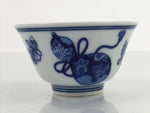 Japanese Porcelain Sometsuke Teacup Vtg Hyotan Gourd White Blue Yunomi TC440