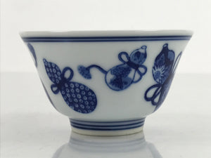 Japanese Porcelain Sometsuke Teacup Vtg Hyotan Gourd White Blue Yunomi TC440