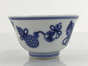 Japanese Porcelain Sometsuke Teacup Vtg Hyotan Gourd White Blue Yunomi TC441