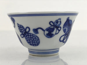 Japanese Porcelain Sometsuke Teacup Vtg Hyotan Gourd White Blue Yunomi TC441