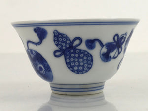 Japanese Porcelain Sometsuke Teacup Vtg Hyotan Gourd White Blue Yunomi TC442