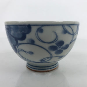 Japanese Porcelain Sometsuke Teacup Vtg White Blue Floral Sencha Yunomi TC450