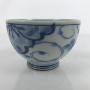 Japanese Porcelain Sometsuke Teacup Vtg White Blue Floral Sencha Yunomi TC451