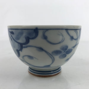 Japanese Porcelain Sometsuke Teacup Vtg White Blue Floral Sencha Yunomi TC454