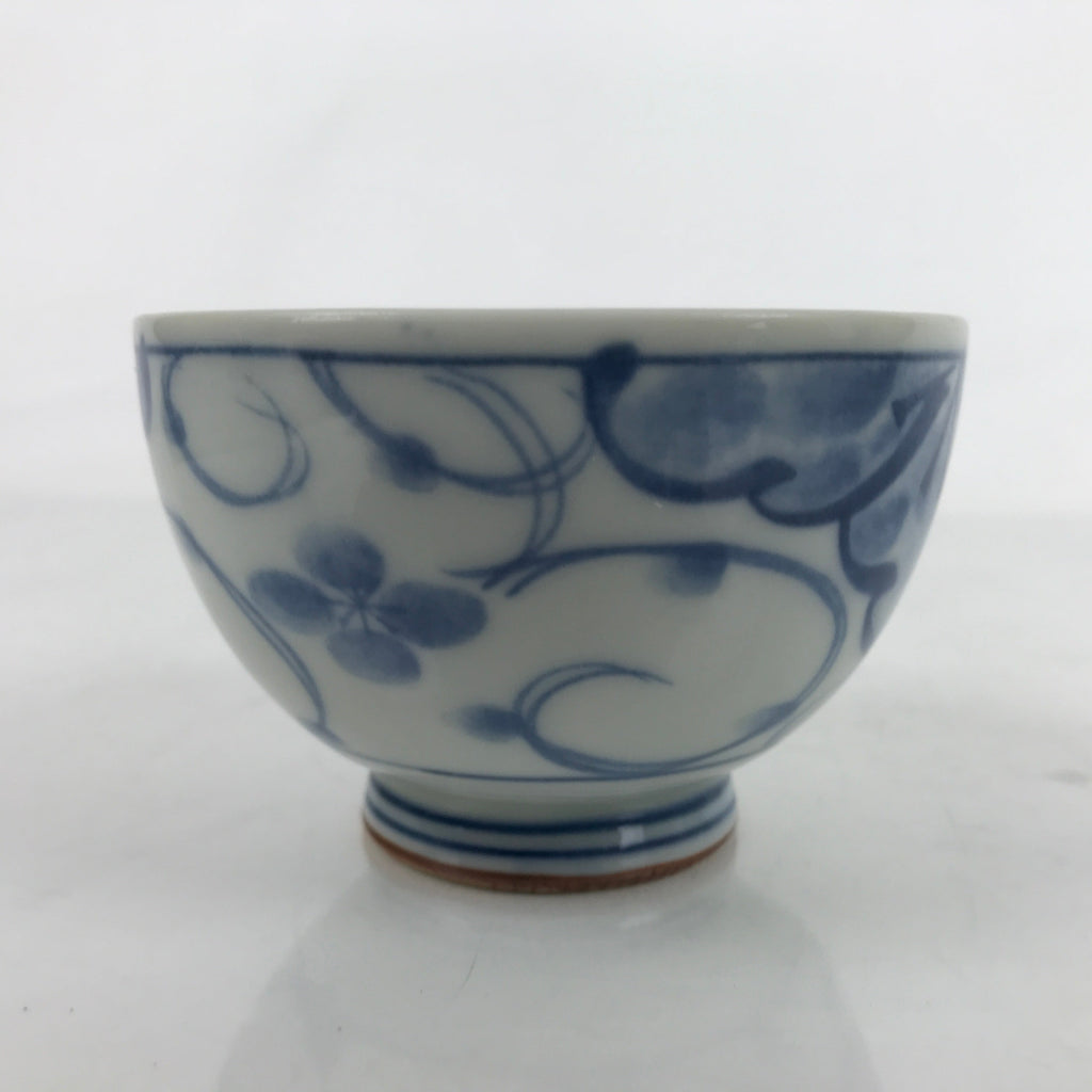 Japanese Porcelain Sometsuke Teacup Vtg White Blue Floral Sencha Yunomi TC454