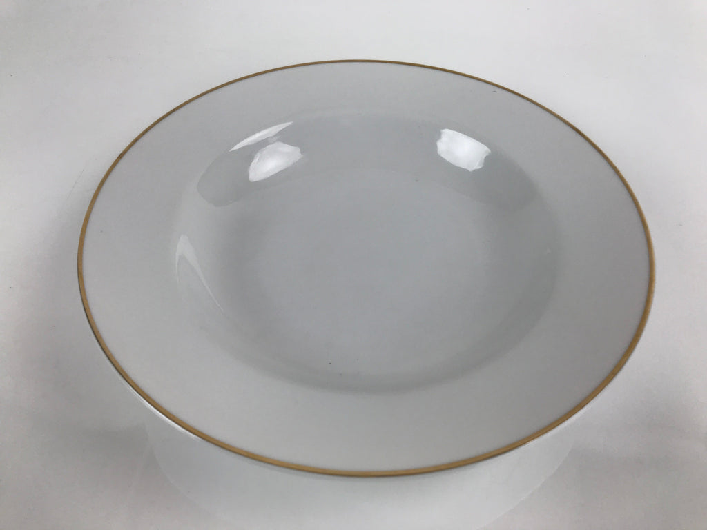 Japanese Porcelain Soup Pasta Bowl Vtg Simple Round Plate White Gold Rim PY828