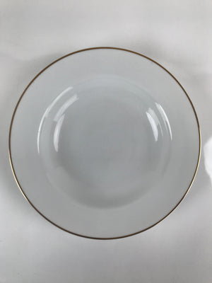 Japanese Porcelain Soup Pasta Bowl Vtg Simple Round Plate White Gold Rim PY829