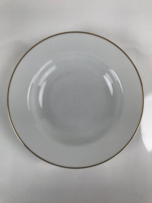 Japanese Porcelain Soup Pasta Bowl Vtg Simple Round Plate White Gold Rim PY830