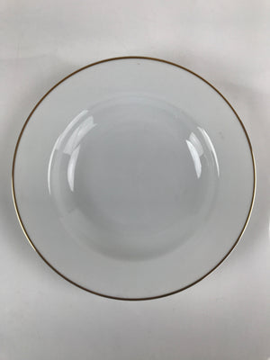 Japanese Porcelain Soup Pasta Bowl Vtg Simple Round Plate White Gold Rim PY831