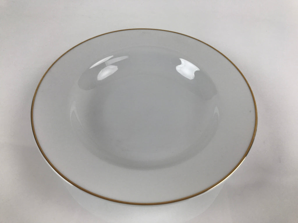 Japanese Porcelain Soup Pasta Bowl Vtg Simple Round Plate White Gold Rim PY831