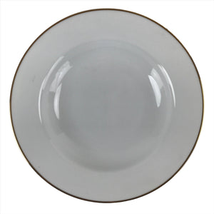 Japanese Porcelain Soup Pasta Bowl Vtg Simple Round Plate White Gold Rim PY831