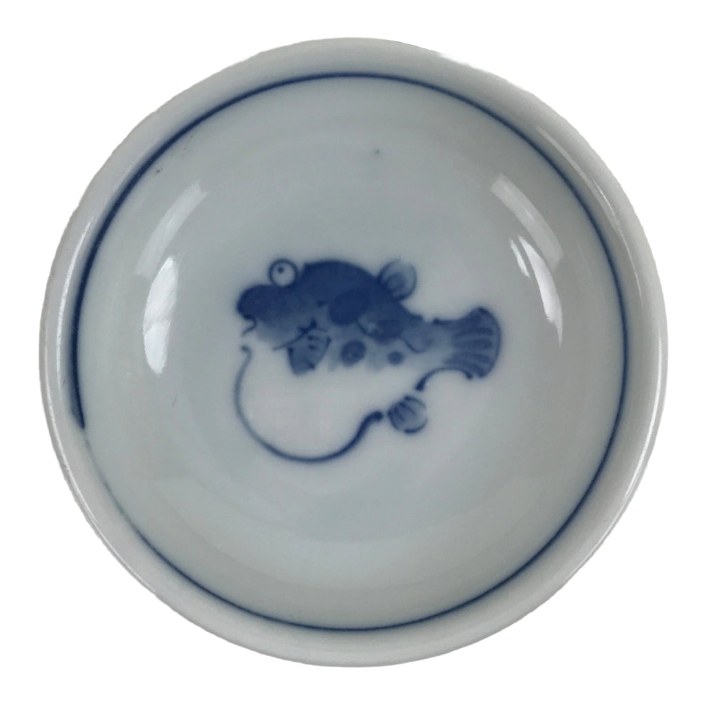 Japanese Porcelain Soy Sauce Dish Seiji Small Dipping Bowl Pufferfish Fugu Y113