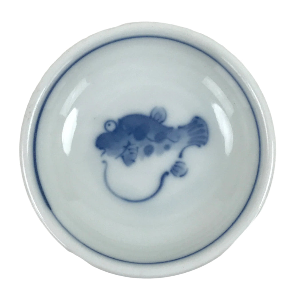 Japanese Porcelain Soy Sauce Dish Seiji Small Dipping Bowl Pufferfish Fugu Y114