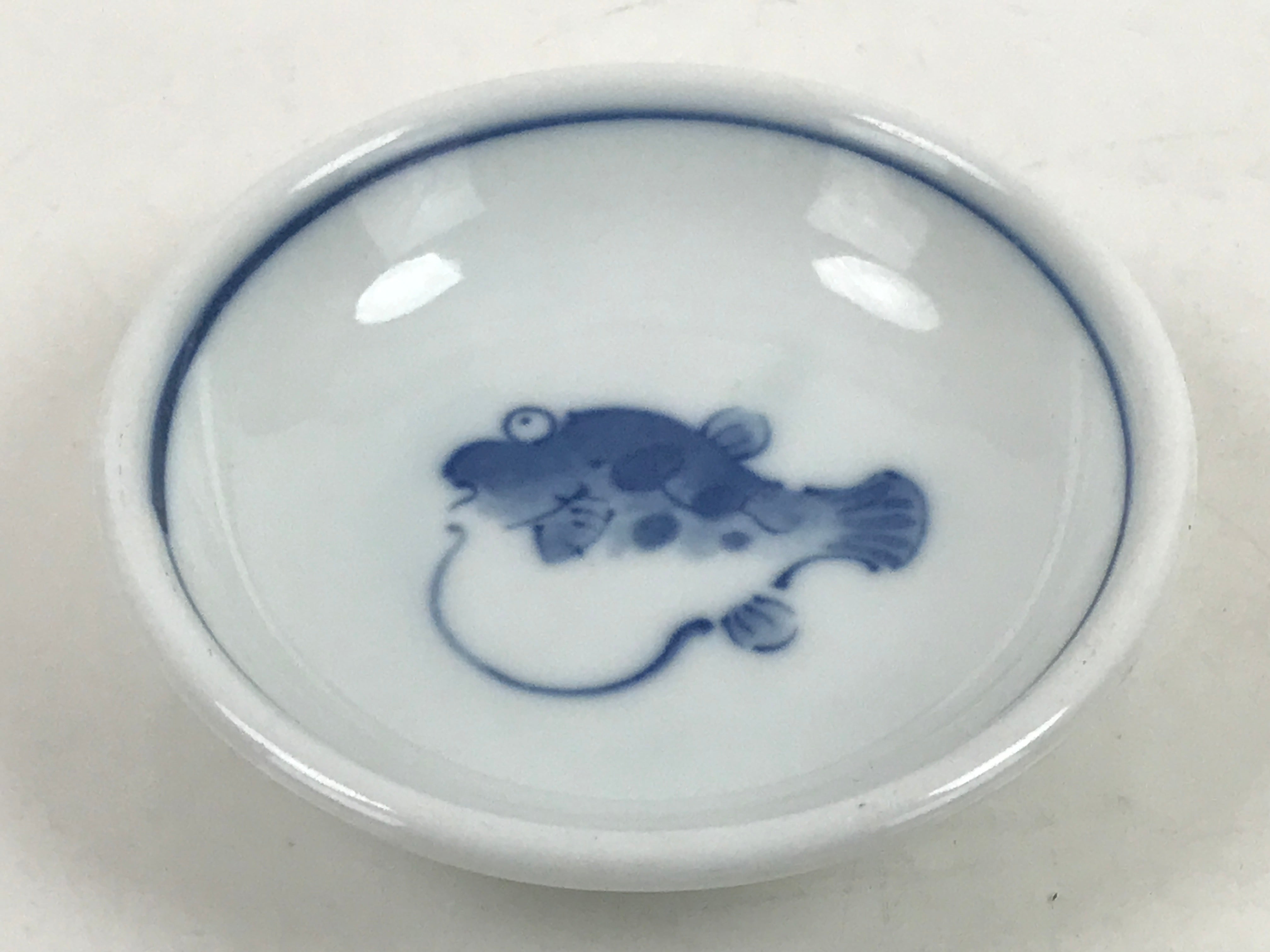 Japanese Porcelain Soy Sauce Dish Seiji Small Dipping Bowl Pufferfish Fugu Y115