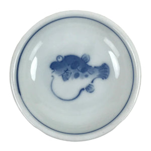 Japanese Porcelain Soy Sauce Dish Seiji Small Dipping Bowl Pufferfish Fugu Y115