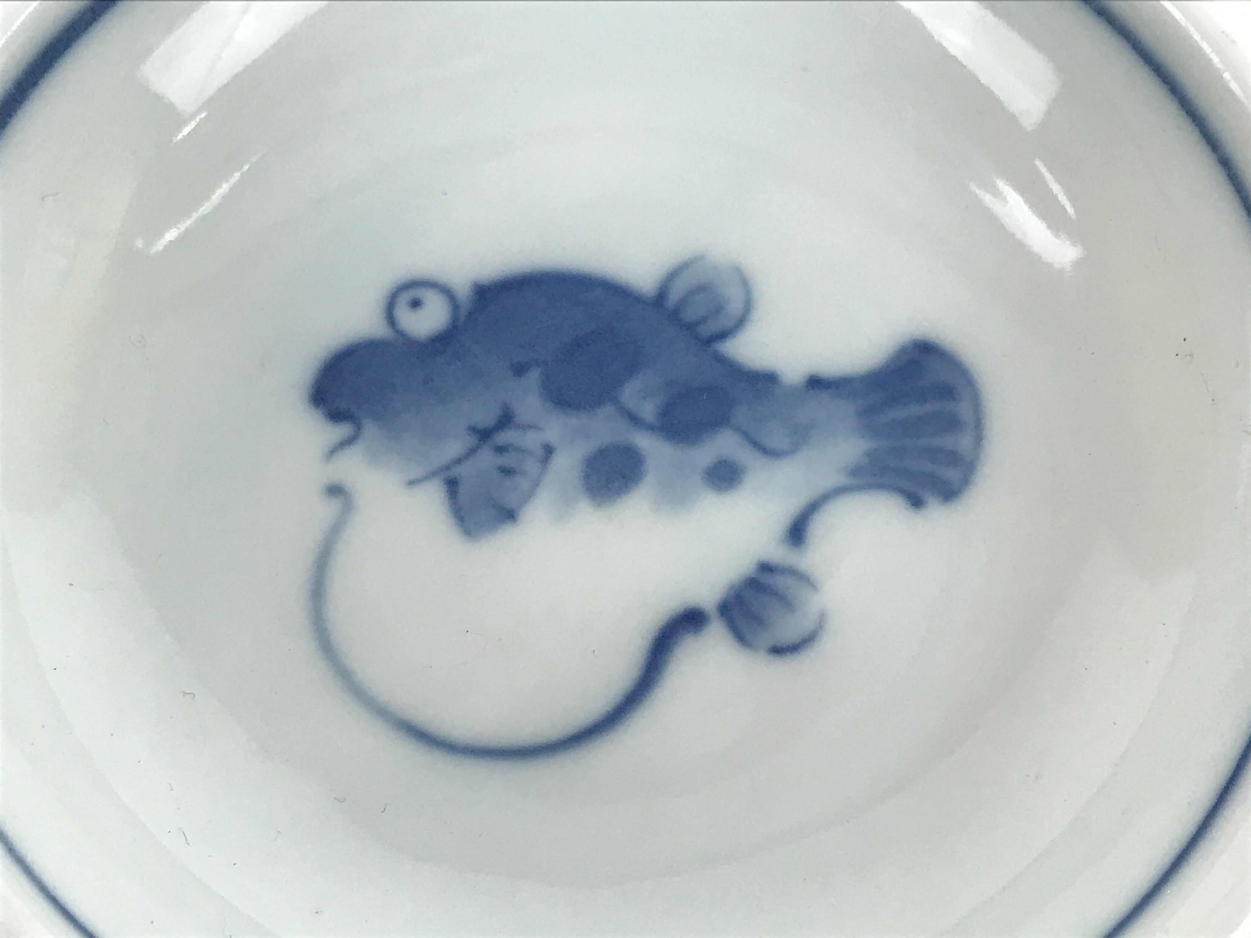 Japanese Porcelain Soy Sauce Dish Seiji Small Dipping Bowl Pufferfish Fugu Y116