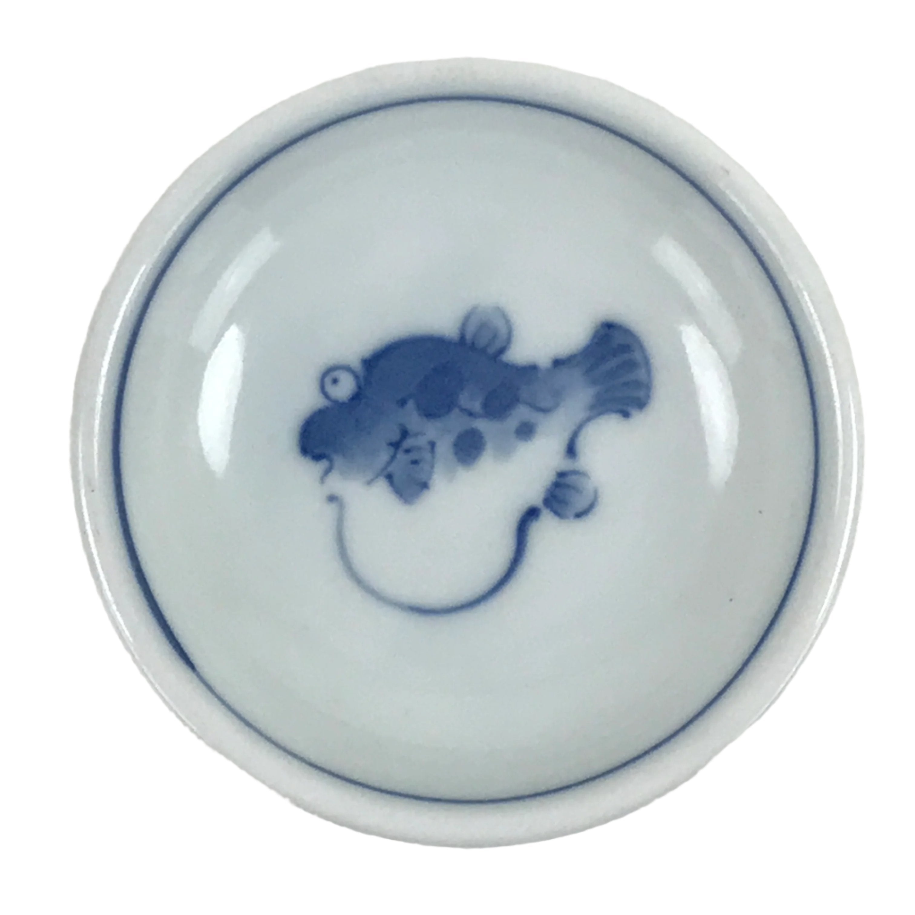 Japanese Porcelain Soy Sauce Dish Seiji Small Dipping Bowl Pufferfish Fugu Y116