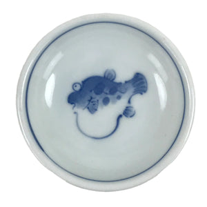 Japanese Porcelain Soy Sauce Dish Seiji Small Dipping Bowl Pufferfish Fugu Y116