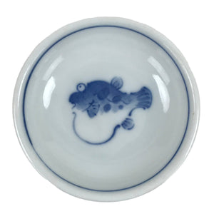 Japanese Porcelain Soy Sauce Dish Seiji Small Dipping Bowl Pufferfish Fugu Y117