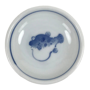 Japanese Porcelain Soy Sauce Dish Seiji Small Dipping Bowl Pufferfish Fugu Y119