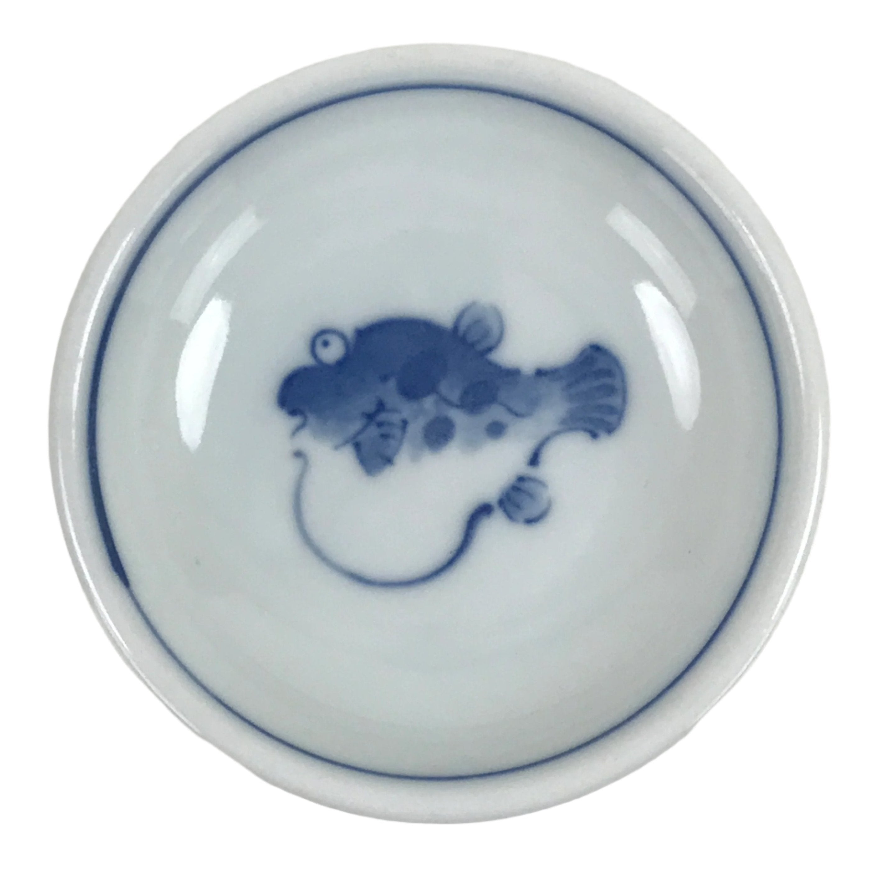 Japanese Porcelain Soy Sauce Dish Seiji Small Dipping Bowl Pufferfish Fugu Y121