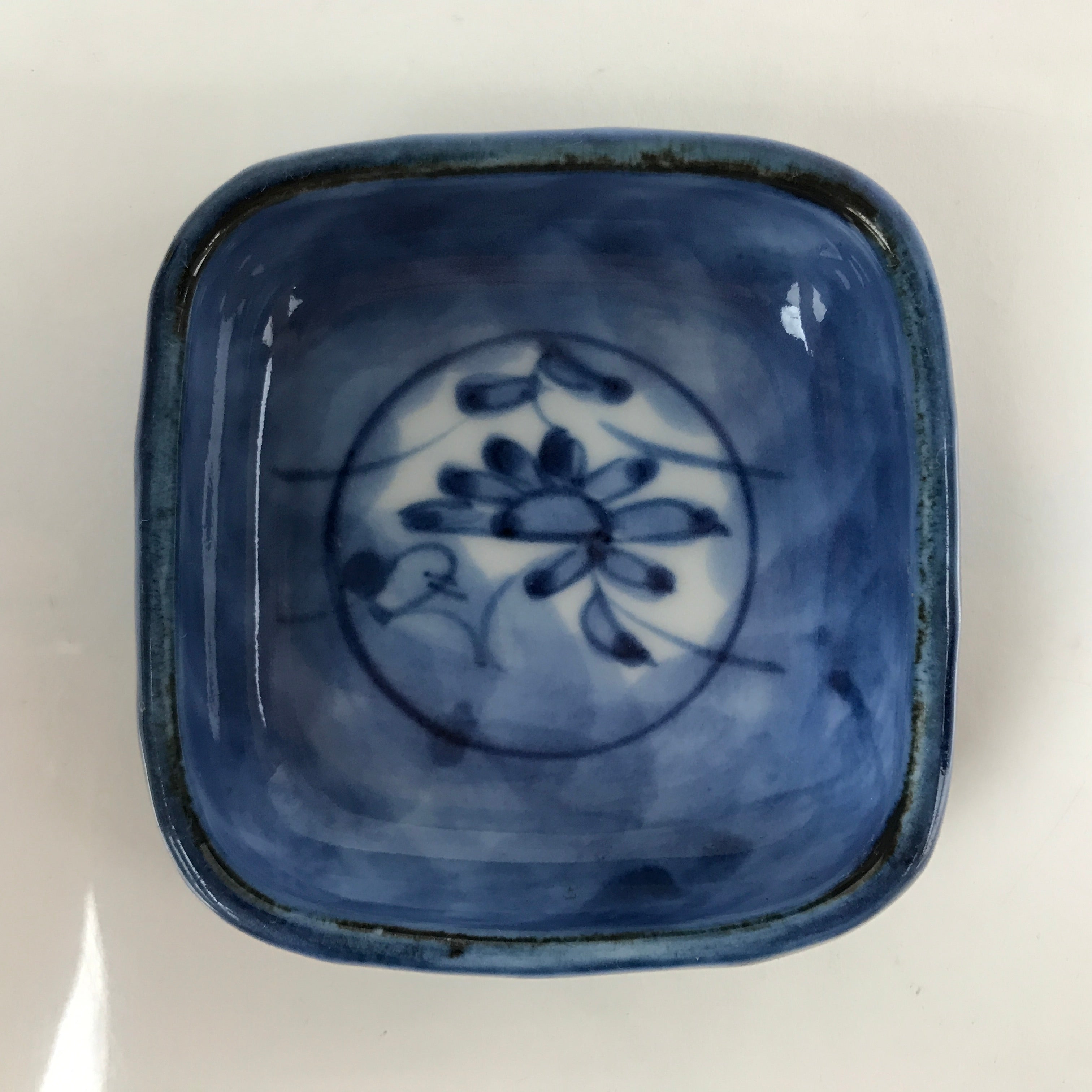 Japanese Porcelain Soy Sauce Dish Seiji Vtg Small Dipping Bowl Blue Flower PY852