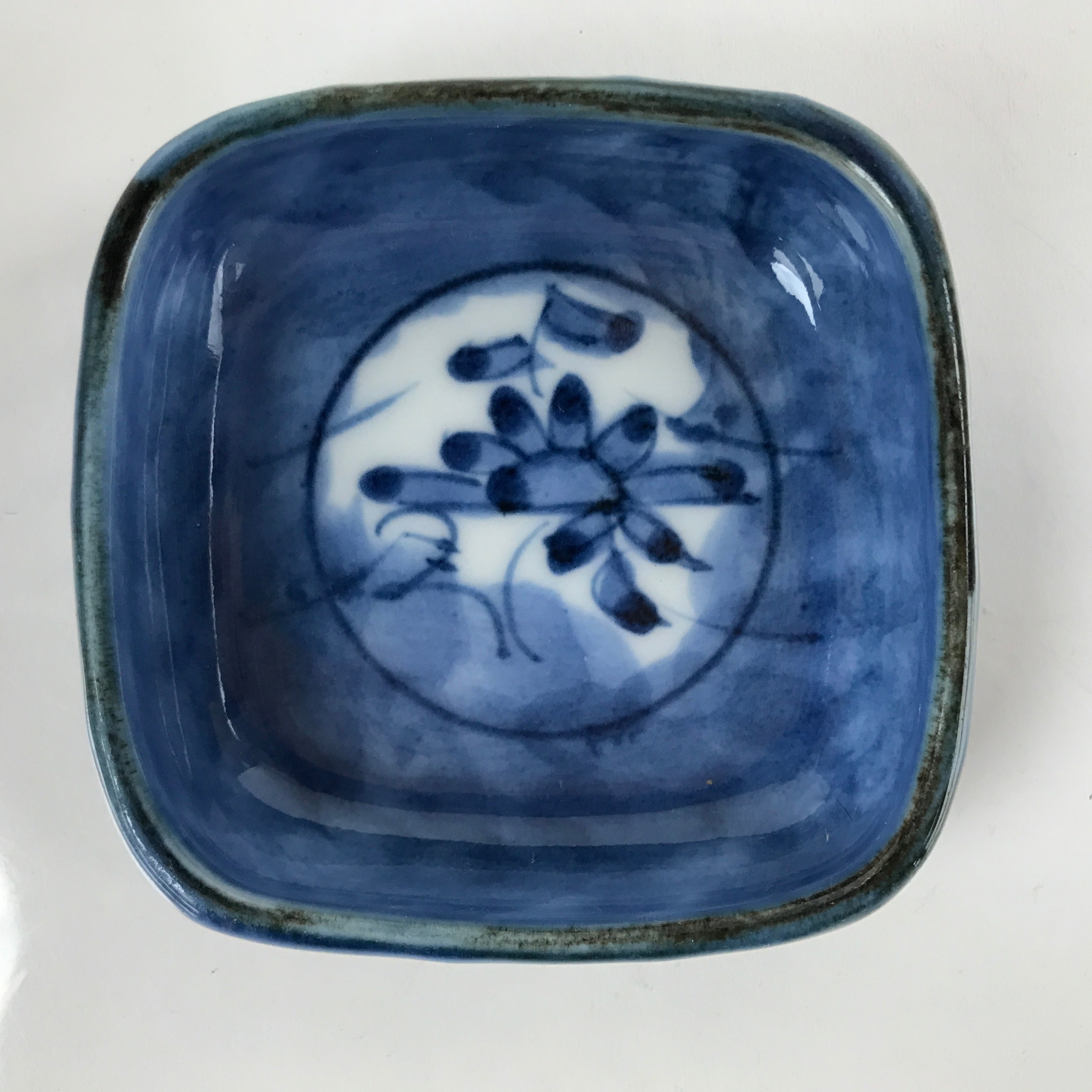 Japanese Porcelain Soy Sauce Dish Seiji Vtg Small Dipping Bowl Blue Flower PY853