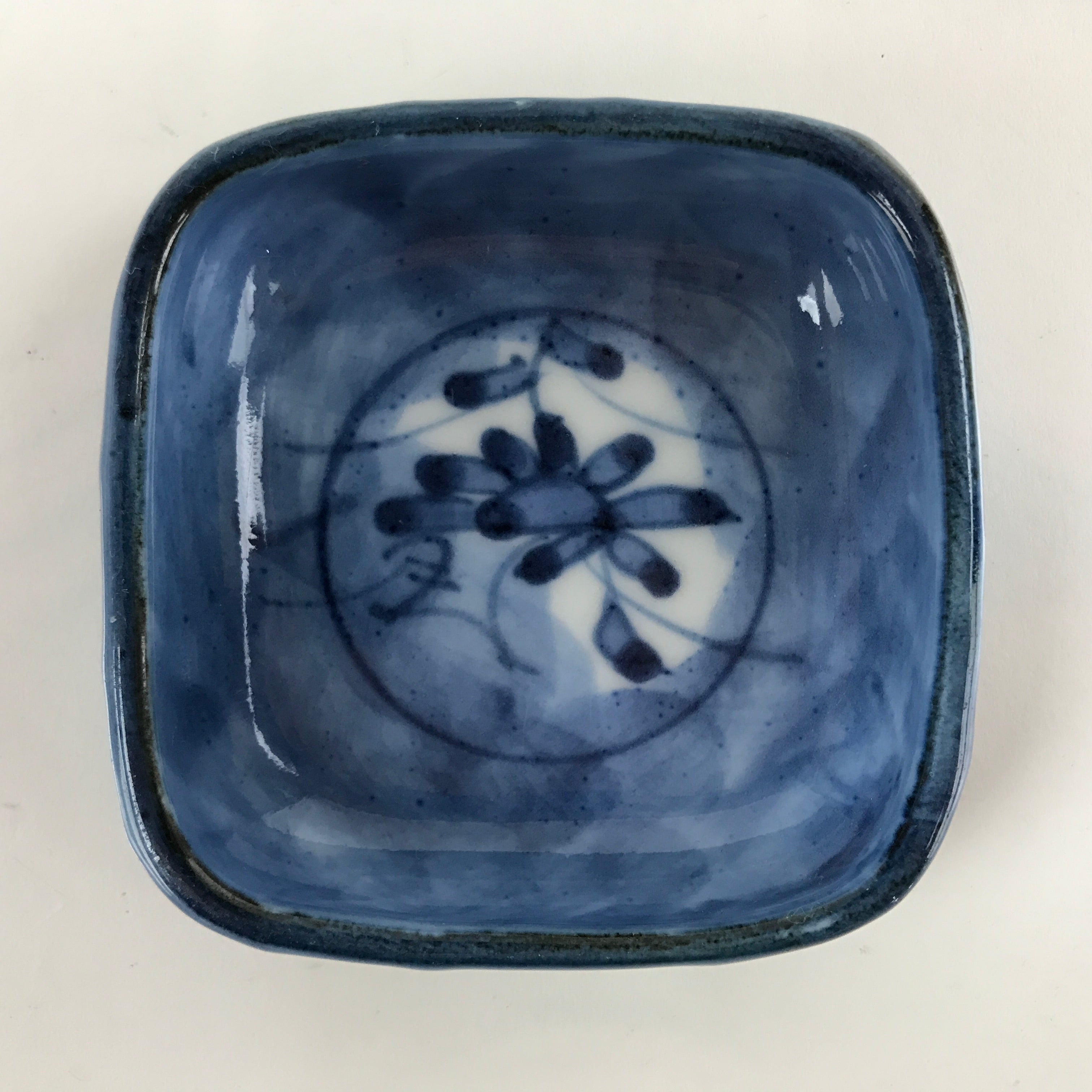 Japanese Porcelain Soy Sauce Dish Seiji Vtg Small Dipping Bowl Blue Flower PY854