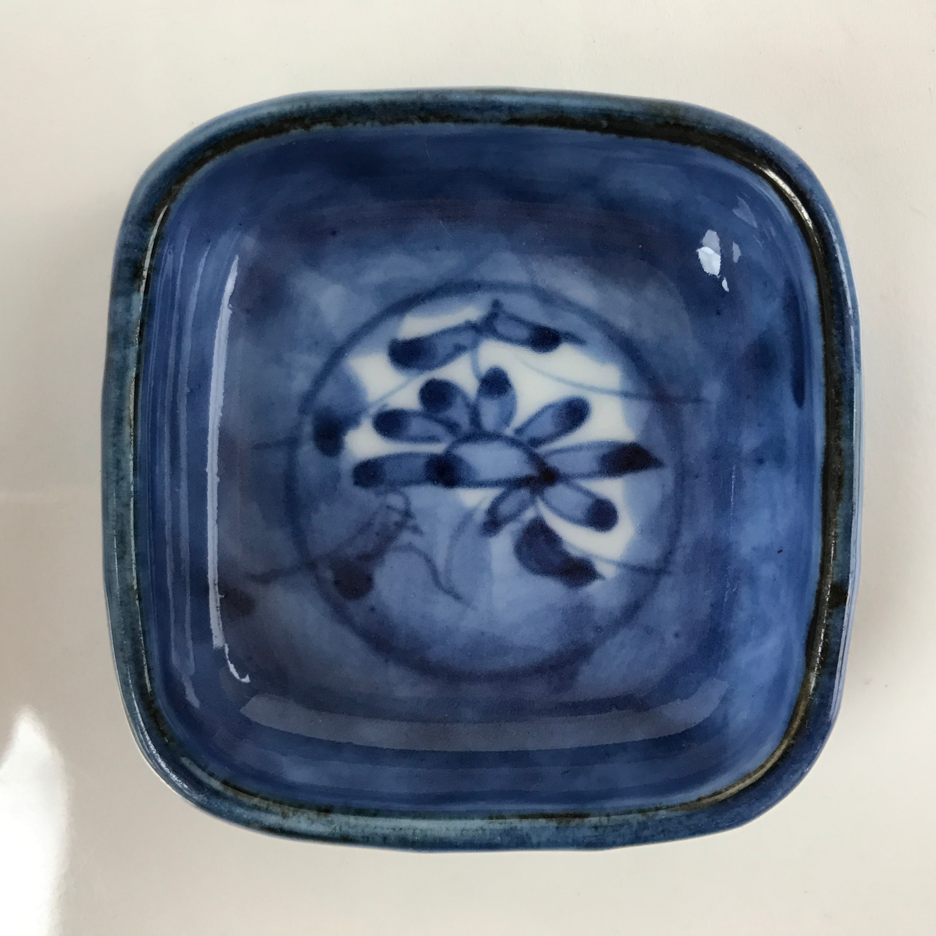 Japanese Porcelain Soy Sauce Dish Seiji Vtg Small Dipping Bowl Blue Flower PY855