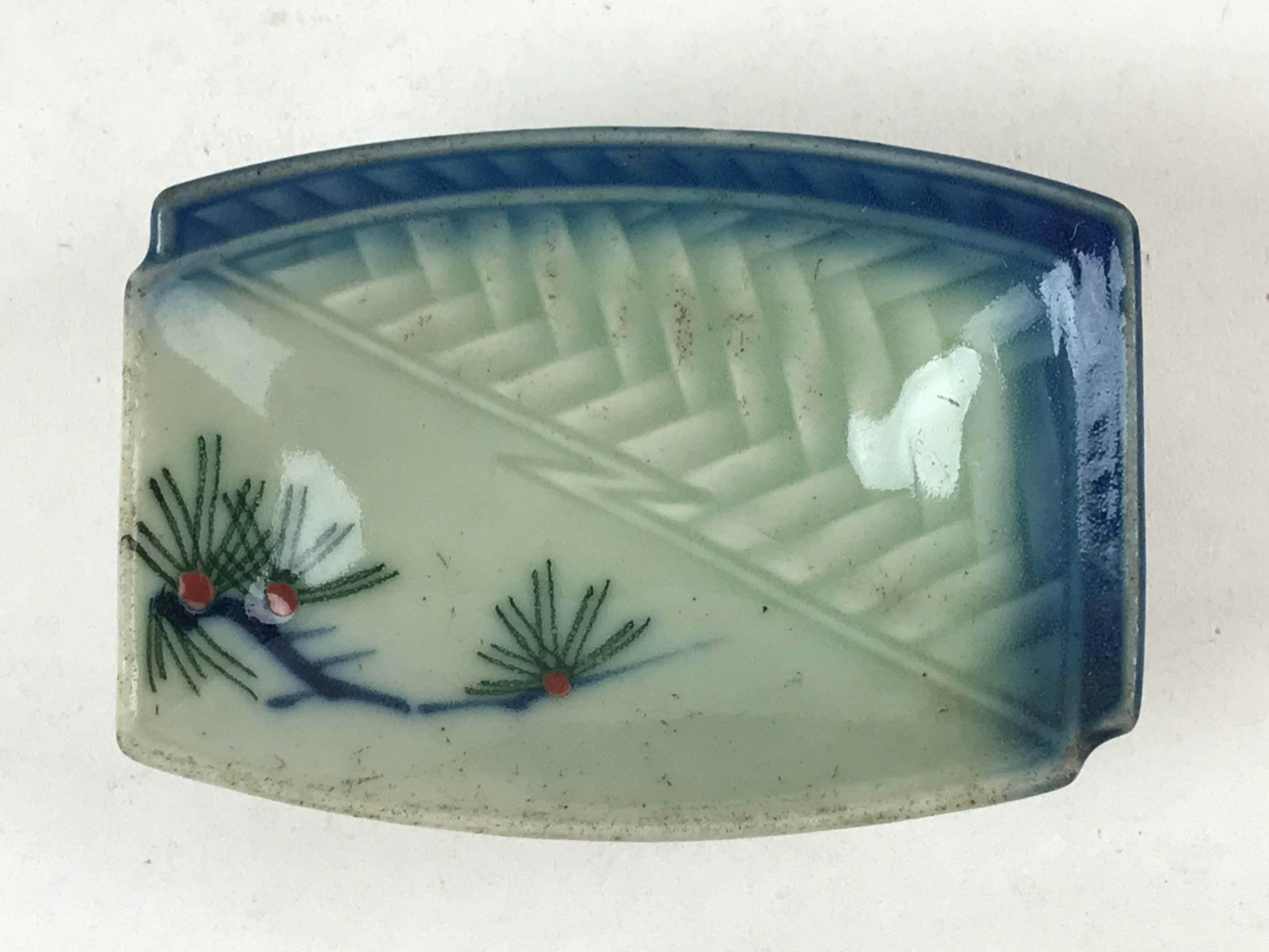 Japanese Porcelain Soy Sauce Dish Seiji Vtg Small Dipping Bowl Plate Pine PY514