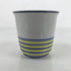 Japanese Porcelain Tachikichi Teacup Vtg White Yellow Blue Lines Yunomi TC447