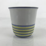 Japanese Porcelain Tachikichi Teacup Vtg White Yellow Blue Lines Yunomi TC447