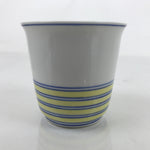 Japanese Porcelain Tachikichi Teacup Vtg White Yellow Blue Lines Yunomi TC447