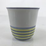 Japanese Porcelain Tachikichi Teacup Vtg White Yellow Blue Lines Yunomi TC447