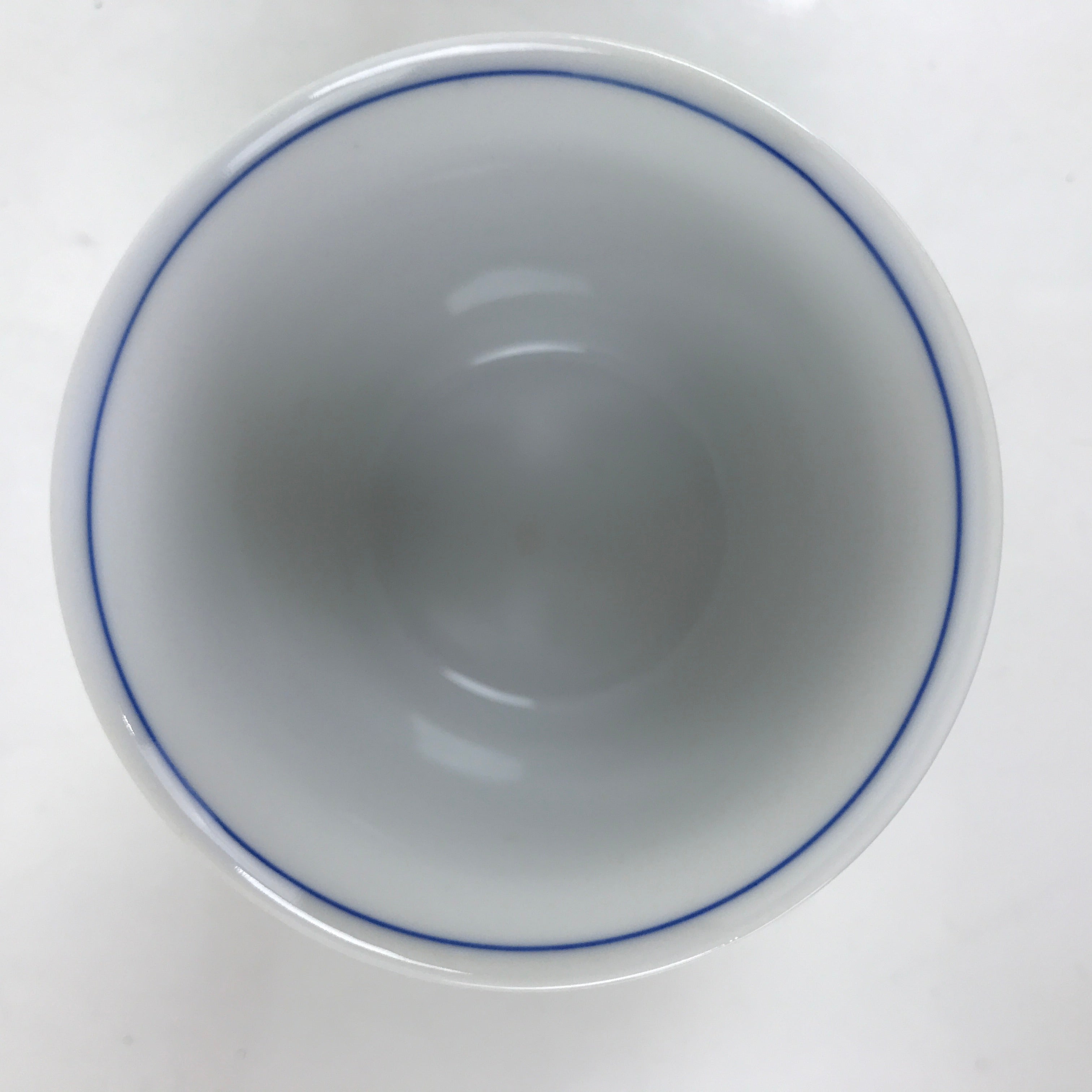 Japanese Porcelain Tachikichi Teacup Vtg White Yellow Blue Lines Yunomi TC447