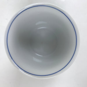 Japanese Porcelain Tachikichi Teacup Vtg White Yellow Blue Lines Yunomi TC447