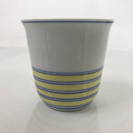 Japanese Porcelain Tachikichi Teacup Vtg White Yellow Blue Lines Yunomi TC448