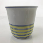 Japanese Porcelain Tachikichi Teacup Vtg White Yellow Blue Lines Yunomi TC448