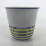 Japanese Porcelain Tachikichi Teacup Vtg White Yellow Blue Lines Yunomi TC449