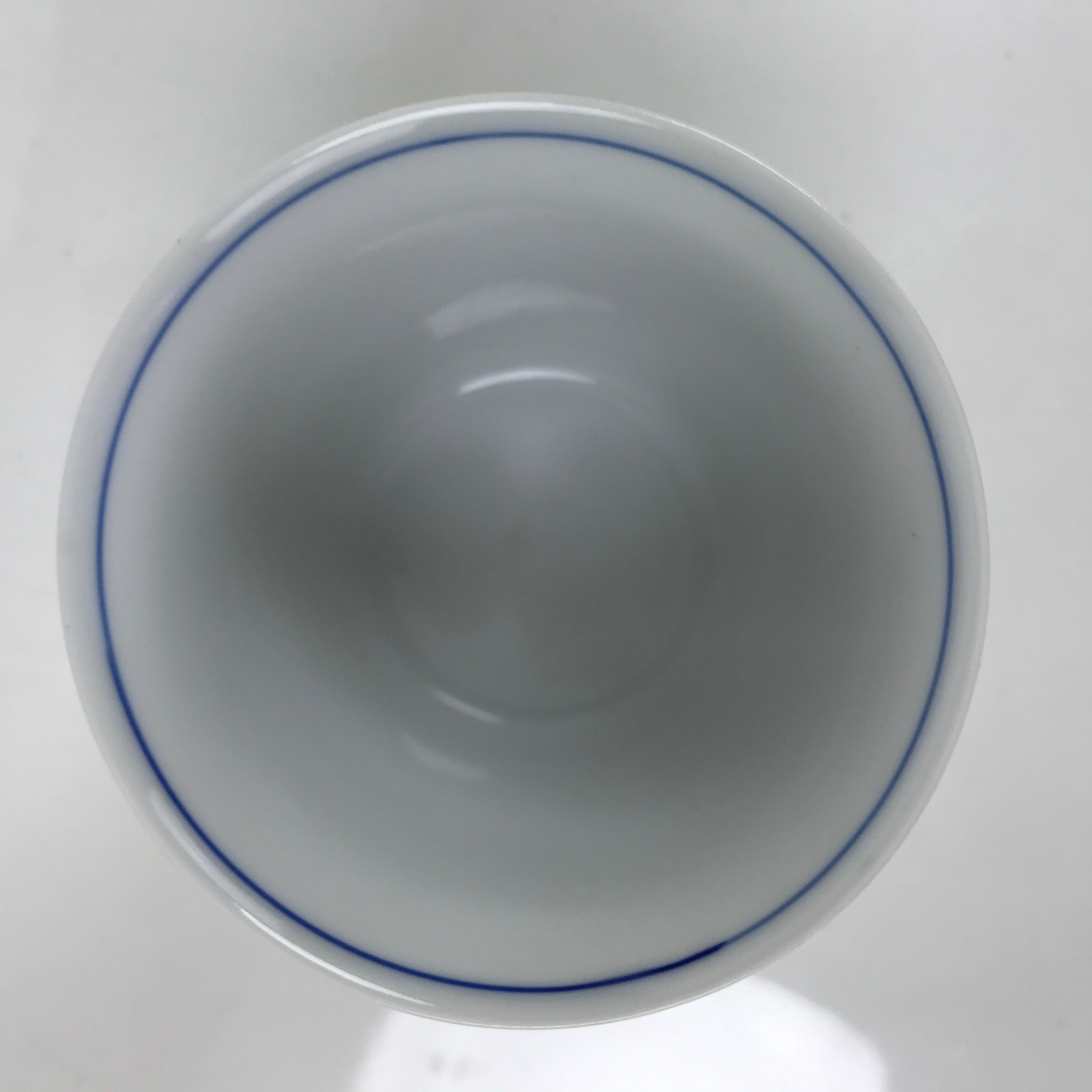 Japanese Porcelain Tachikichi Teacup Vtg White Yellow Blue Lines Yunomi TC449