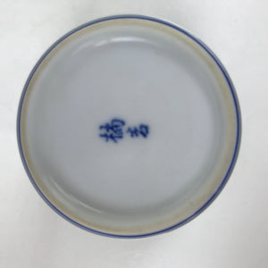 Japanese Porcelain Tachikichi Teacup Vtg White Yellow Blue Lines Yunomi TC449